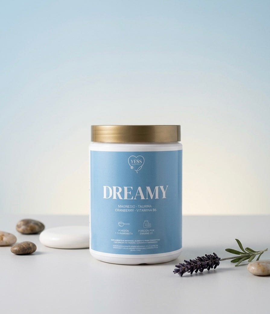 Frasco de suplemento Yess Wellness con magnesio para ayudar a dormir y lograr un sueño profundo y reparador